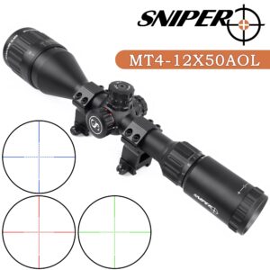 SNIPER MT 4-12x50 AOL Rifle Scope with Red/Green/Blue Illuminated Reticle Riflescope, Adjustable Objective (MT4-12x50AOL)