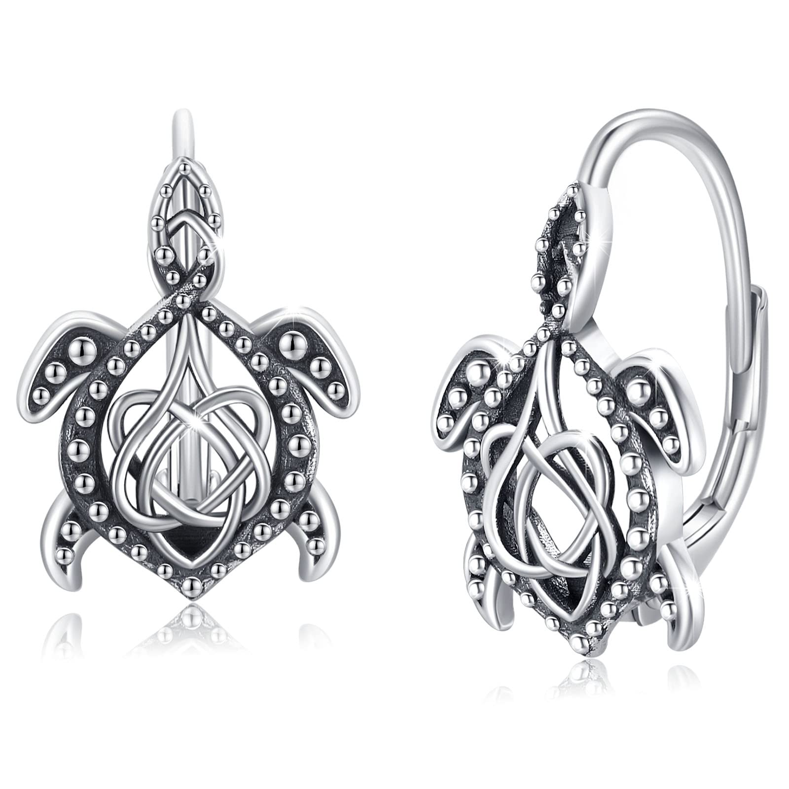 Turtle Earrings 925 Sterling Silver Celtic Turtle Leverback Hoop Earrings for Women Turtle Jewelry Irish Celtic Knot Earrings