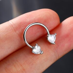 Jewseen Heart Septum Ring 16g Clear CZ Septum Jewelry Daith Piercing Jewelry Cartilage Earring Helix Piercing Jewelry Nose Ring Hoop Earring Conch Tragus Earring for Women Men