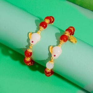 YANCHUN 2023 Rabbit Year Bracelet for Women Chinese Zodiac Animal Charm Bracelet Lucky Carnelian Jade Rabbit Bracelet