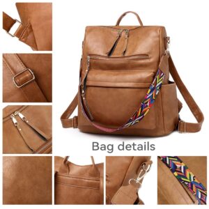 Leather Backpack Purse for Women Large Designer Travel Ladies Satchel Handbag Convertible College Daypack Shoulder Bags (1-brown)