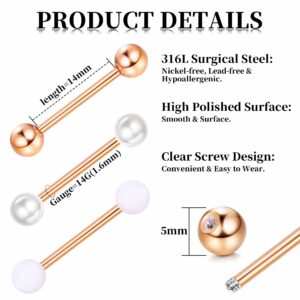 Besteel 𝟕 𝑷𝒂𝒊𝒓𝒔 Nipple Piercing Jewelry Stainless Surgical Steel Nipple Rings Set Cute CZ Ball Heart Butterfly Snake Tongue Belly Barbell Body Jewelry for Women 14G Rose Gold