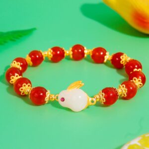 YANCHUN 2023 Rabbit Year Bracelet for Women Chinese Zodiac Animal Charm Bracelet Lucky Carnelian Jade Rabbit Bracelet