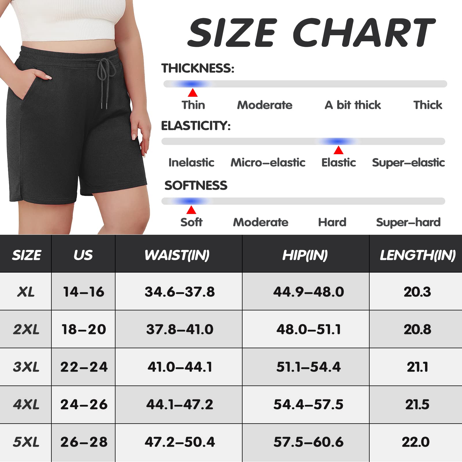 COOTRY Plus Size Shorts for Women Quick Dry Elastic Waist Drawstring Pockets Lounge Workout Athletic Running Shorts 10‘’ Dark Grey XX-Large