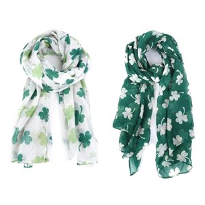 2 Pack Green Shamrock Scarf St Patricks Day Scarf Women St Patricks Day Accessories for Women,Long Clover Scarf Irish Gifts Silk Scarf Set Four Leaf St.Patrick's Scarf Saint Patricks Day Accessories