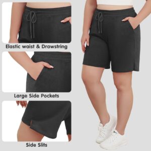 COOTRY Plus Size Shorts for Women Quick Dry Elastic Waist Drawstring Pockets Lounge Workout Athletic Running Shorts 10‘’ Dark Grey XX-Large