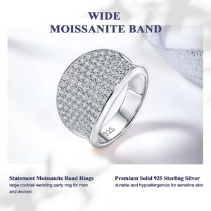 DAYBYDAY Wide Band Rings for Women Men Moissanite Eternity Ring 925 Sterling Silver Created Diamond Statement Ring Size 8