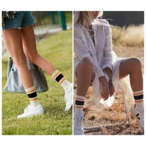 4 PAIRS Stripe Crew Socks For Women Retro Athltic Socks Casual Cotton Stretchy Novelty Socks Unisex MultiColor