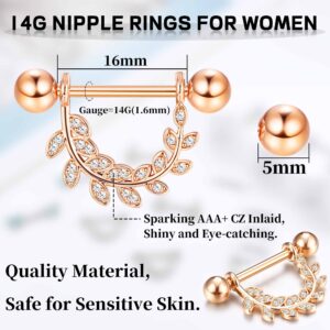 Besteel 𝟕 𝑷𝒂𝒊𝒓𝒔 Nipple Piercing Jewelry Stainless Surgical Steel Nipple Rings Set Cute CZ Ball Heart Butterfly Snake Tongue Belly Barbell Body Jewelry for Women 14G Rose Gold