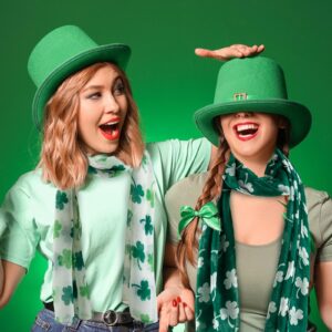 2 Pack Green Shamrock Scarf St Patricks Day Scarf Women St Patricks Day Accessories for Women,Long Clover Scarf Irish Gifts Silk Scarf Set Four Leaf St.Patrick's Scarf Saint Patricks Day Accessories