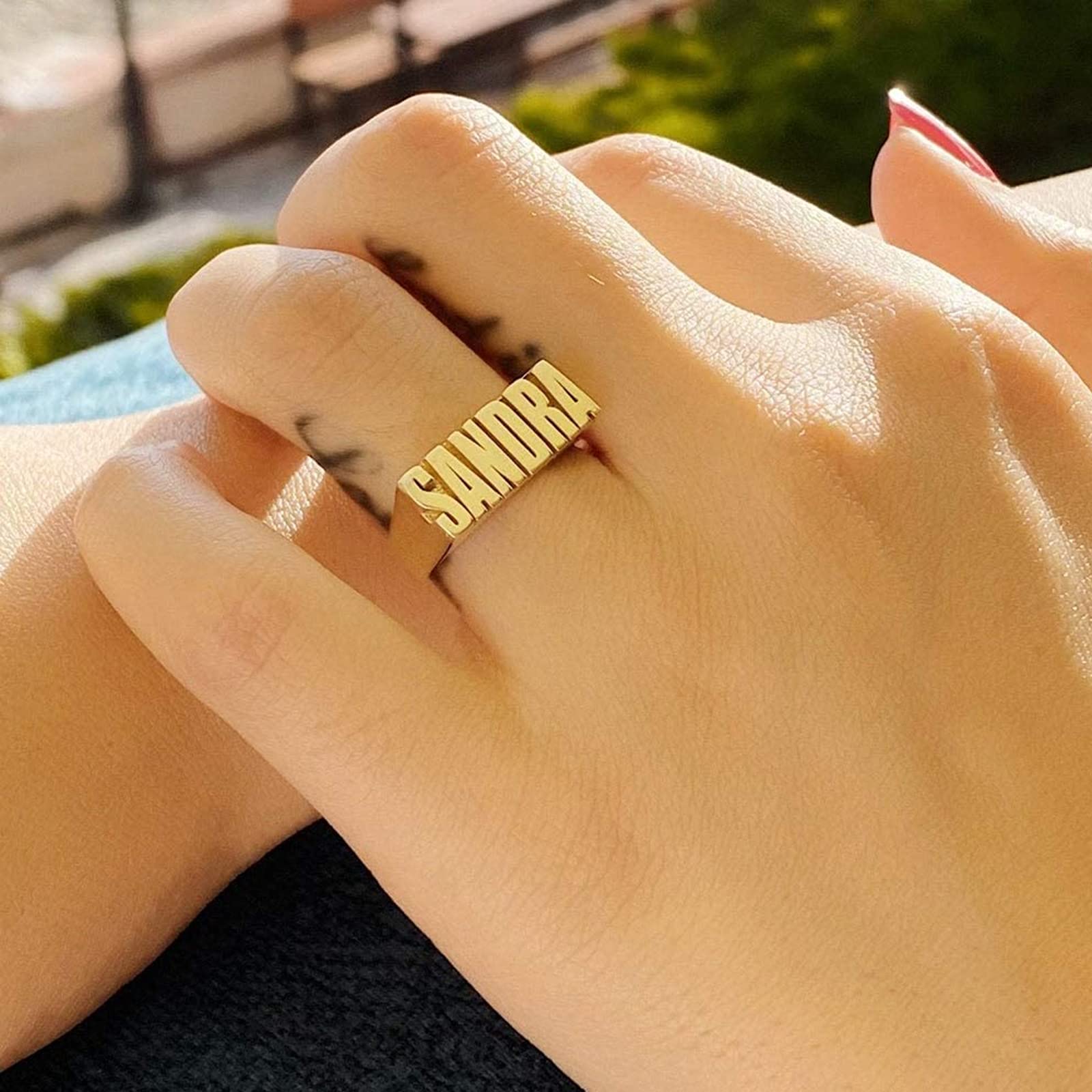 Gemiac Custom Name Ring Personalized 18K Gold Plated Dainty Letter Initial Rings Jewelry Gifts for Women