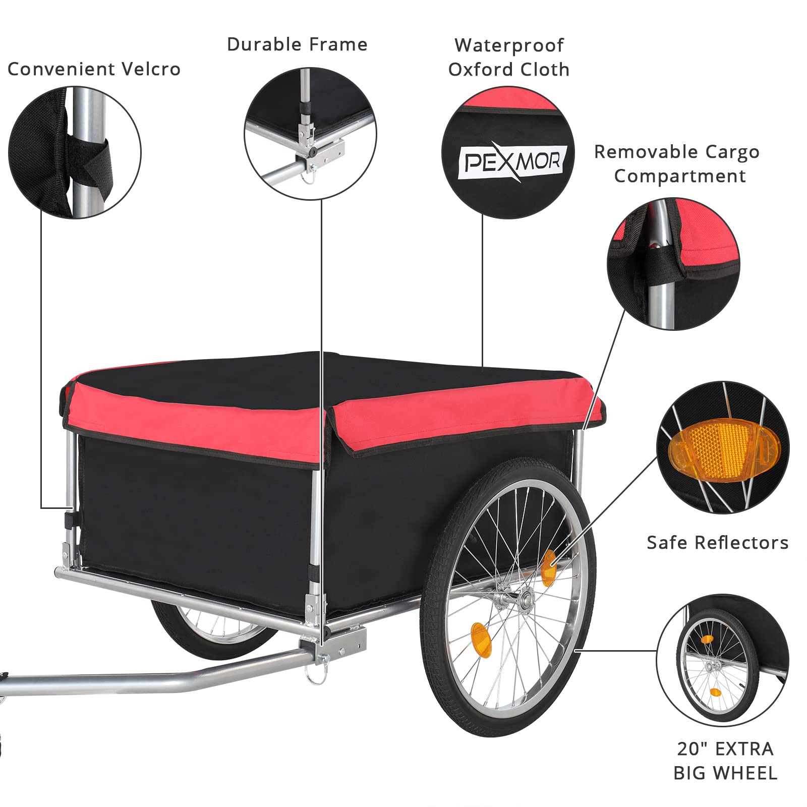 PEXMOR Foldable Bike Cargo Trailer, Bicycle Luggage Wagon Trailer Folding Frame & Quick Release 20" Wheel, Bike Carrier Storage Cart w/Hitch & Waterproof Cover