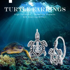 Turtle Earrings 925 Sterling Silver Celtic Turtle Leverback Hoop Earrings for Women Turtle Jewelry Irish Celtic Knot Earrings