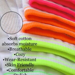 AzovSea White Thin Cotton Socks Ankle Women's Socks with Neon Stripes - Athletic Running socks Golf Gym socks 4-10 US size