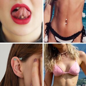 Besteel 𝟕 𝑷𝒂𝒊𝒓𝒔 Nipple Piercing Jewelry Stainless Surgical Steel Nipple Rings Set Cute CZ Ball Heart Butterfly Snake Tongue Belly Barbell Body Jewelry for Women 14G Rose Gold