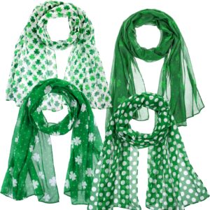 4PCS Cotton Lightweight Scarf for Women 4 Patterns 71 x 23.6 In Multipurpose Scarves and Wraps for Women Holiday Outfits Gift (Green Shamrock)