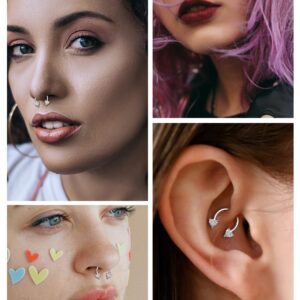 Jewseen Heart Septum Ring 16g Clear CZ Septum Jewelry Daith Piercing Jewelry Cartilage Earring Helix Piercing Jewelry Nose Ring Hoop Earring Conch Tragus Earring for Women Men