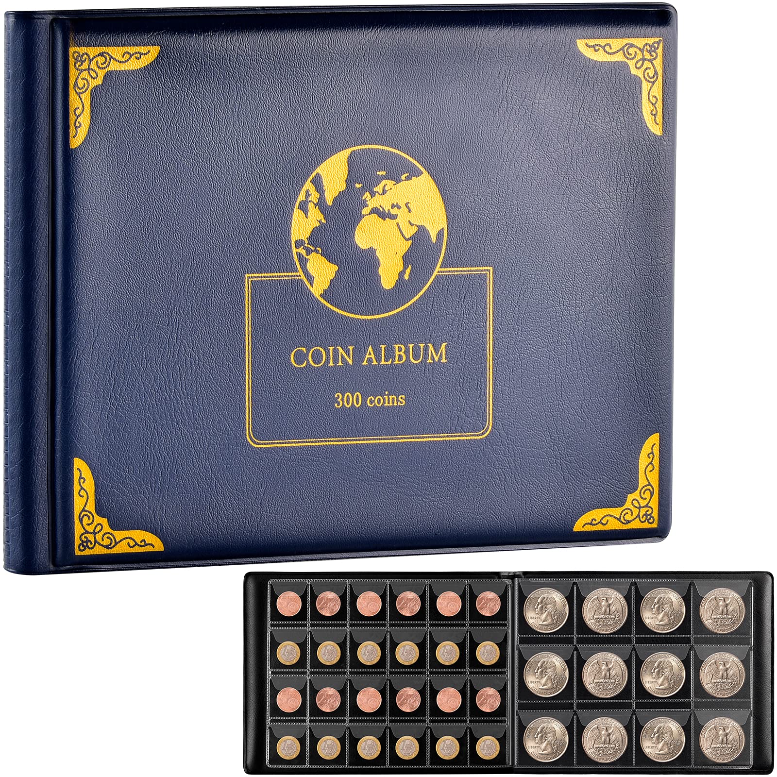 Coin Collection Supplies Holder Book for Collectors and 12 Sheets Money Binder Book Holder Page Protectors Bundle