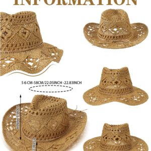 Didaey 2 Pcs Woven Straw Cowboy Hat for Women Wide Brim Cowgirl Hat Western Cowboy Hat Men Women Straw Hat for Hiking Fishing (Black, Khaki)