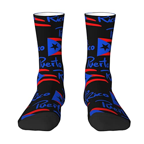 Unisex Crew Socks american Puerto Rico flag black Cushioned Crew Socks Moisture Control Best Athletic Cushioned Crew Socks for Sports, Running, Travel (5 Pair)