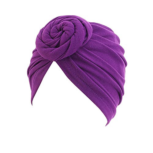 Female Turban Cancer Muslim Hat Sports Caps for Women Scarf Solid Cap Wrap Ruffle Baseball Caps Ladies Head Wrap (Purple#17, One Size)