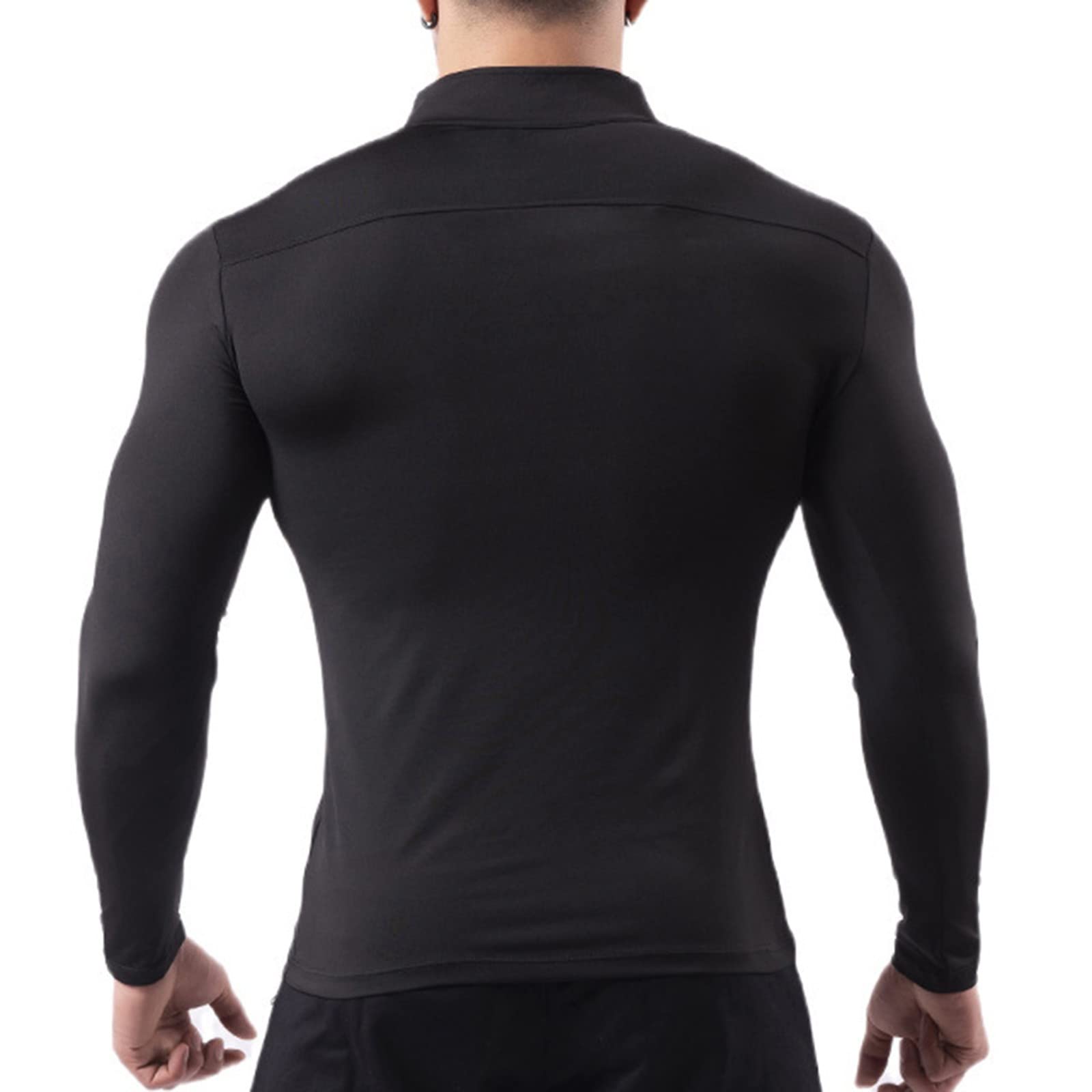 Men's 1/4 Zip Pullover Quarter Zip Fitted Running Shirt Long Sleeve Gym Quick Dry Lightweight Workout Tee Shirts(Black,Small)