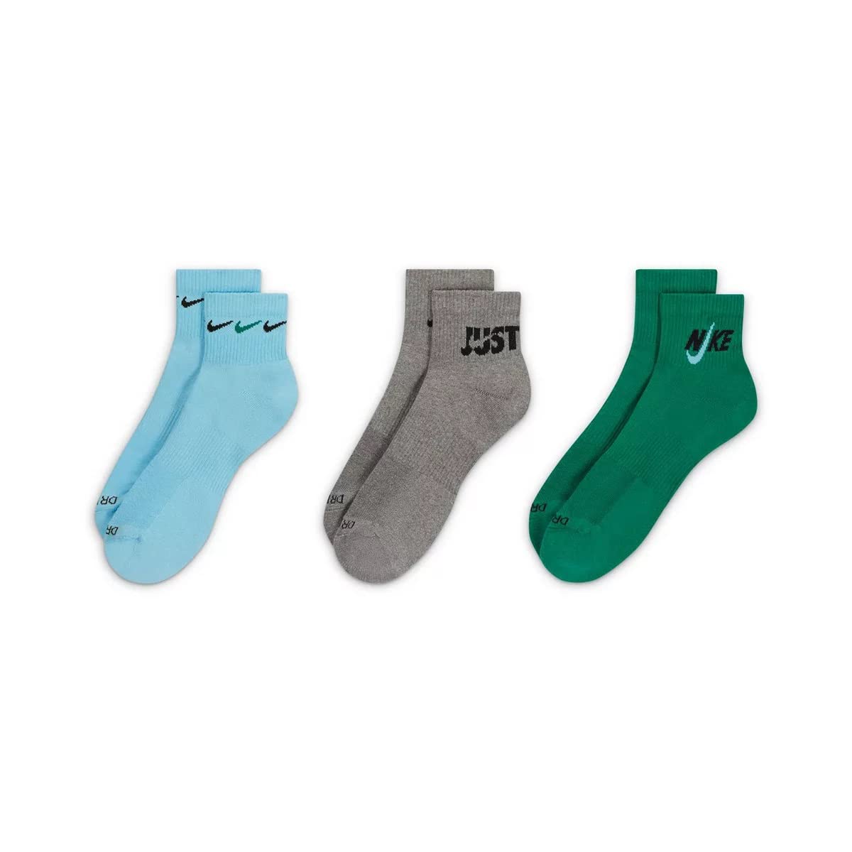 Nike Men`s Dri-FIT Everyday Plus Cushioned Training Ankle Socks 3 Pack (G(DH3827-906)/B, Large)