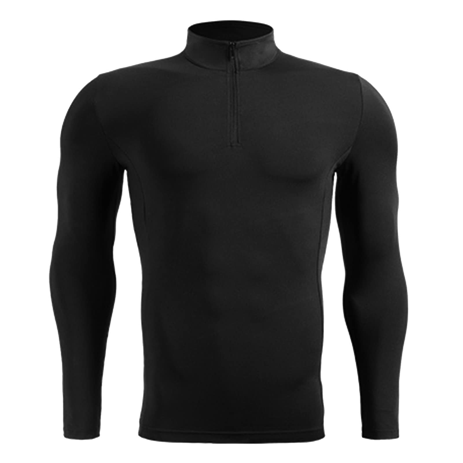 Men's 1/4 Zip Pullover Quarter Zip Fitted Running Shirt Long Sleeve Gym Quick Dry Lightweight Workout Tee Shirts(Black,Small)