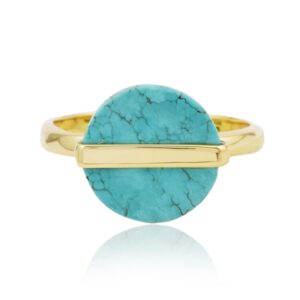 tibetan turquoise 12mm round gemstone 18k gold plated 925 silver ring jewelry for lover - gift for her (gold plated, 9 us)