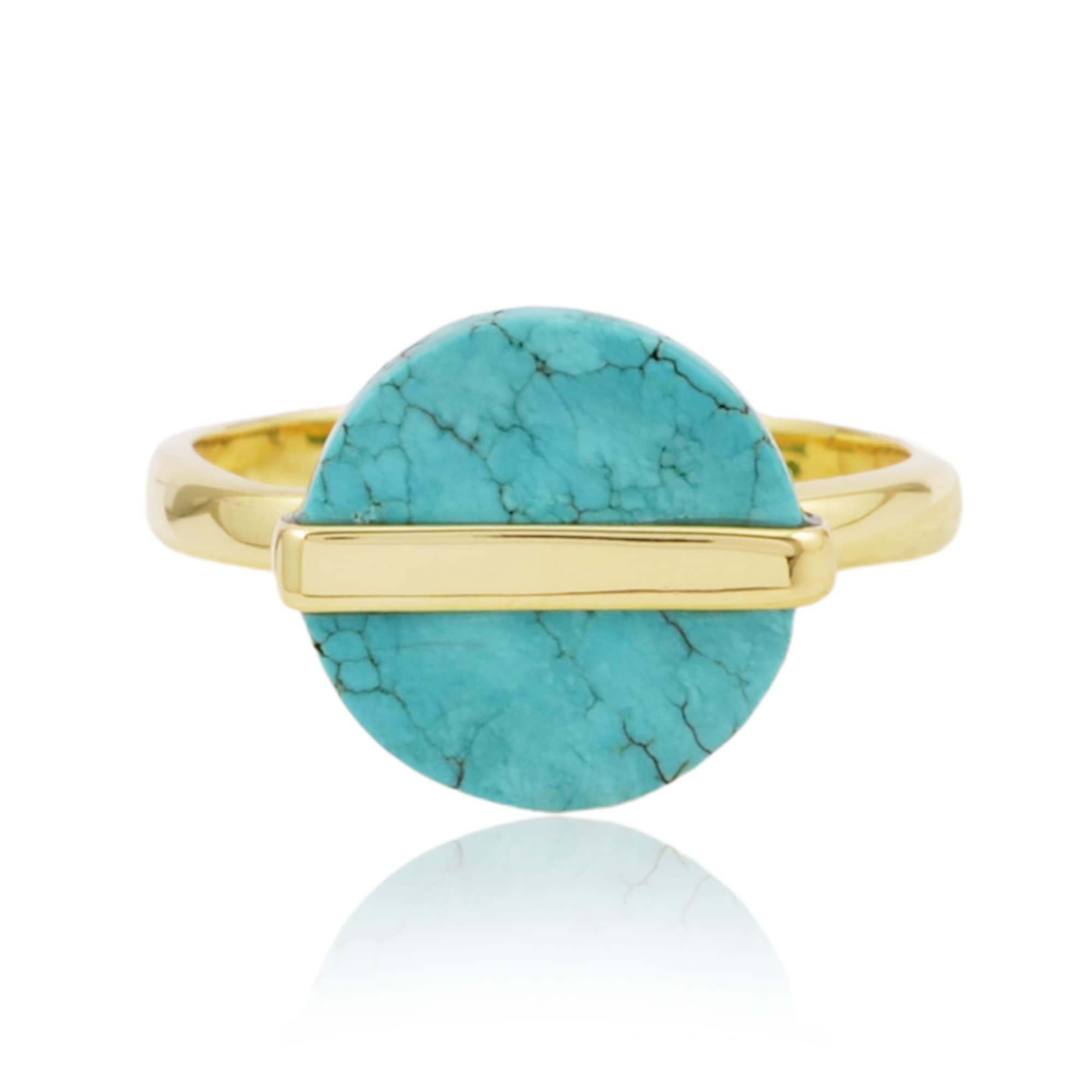 Tibetan Turquoise 12mm Round Gemstone 18k Gold Plated 925 Silver Ring Jewelry for Lover - Gift For Her (Gold Plated, 9 US)