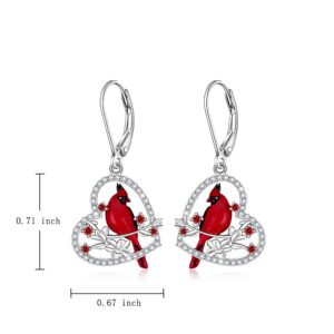 Cardinal Earrings for Women Sterling Silver 925 Red Cardinal Bird Earrings Dangle Cute Heart Cardinal Jewelry Memorial Valentines Mothers Day Gifts