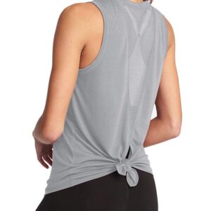 Bestisun Workout Tank Tops for Women Tie Back Workout Tank Mesh Muscle Tank Mesh Athletic Gym Sports Yoga Shirts Gray XL