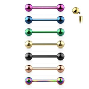 Satix Internally Threaded Barbell Nipple Rings Tongue Titanium 14G Barbells Piercing Jewelry 5/8 inch 16mm