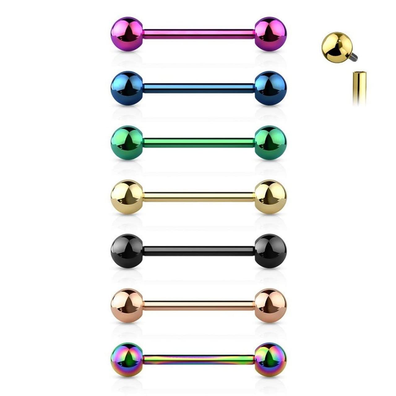 Satix Internally Threaded Barbell Nipple Rings Tongue Titanium 14G Barbells Piercing Jewelry 5/8 inch 16mm