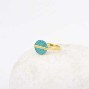 Tibetan Turquoise 12mm Round Gemstone 18k Gold Plated 925 Silver Ring Jewelry for Lover - Gift For Her (Gold Plated, 9 US)