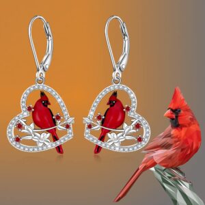 Cardinal Earrings for Women Sterling Silver 925 Red Cardinal Bird Earrings Dangle Cute Heart Cardinal Jewelry Memorial Valentines Mothers Day Gifts