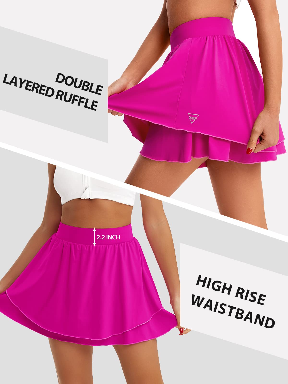 V FOR CITY Athletic Tennis Skirt for Women High Waist with Shorts Pockets Running Golf Skorts Skirts Hot Pink