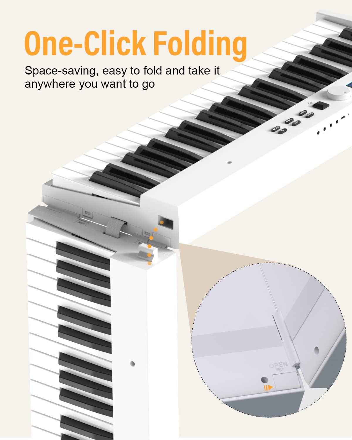 KONIX Folding Piano Keyboard, 88 Keys Full Size Semi-Weighted Foldable Piano, Portable Electronic Keyboard Piano with Light Up Keys, Sustain Pedal, Keyboard Stickers, Music Stand and Piano Bag, White