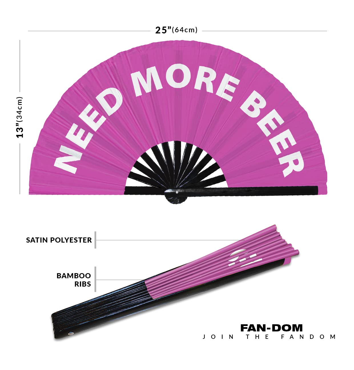 Need More Beer Hand Fan Foldable Bamboo Circuit Hand Fan Funny Gag Slang Words Expressions Statement Gifts Festival Accessories Rave Handheld Circuit Event Fan Clack Fans (Pink)