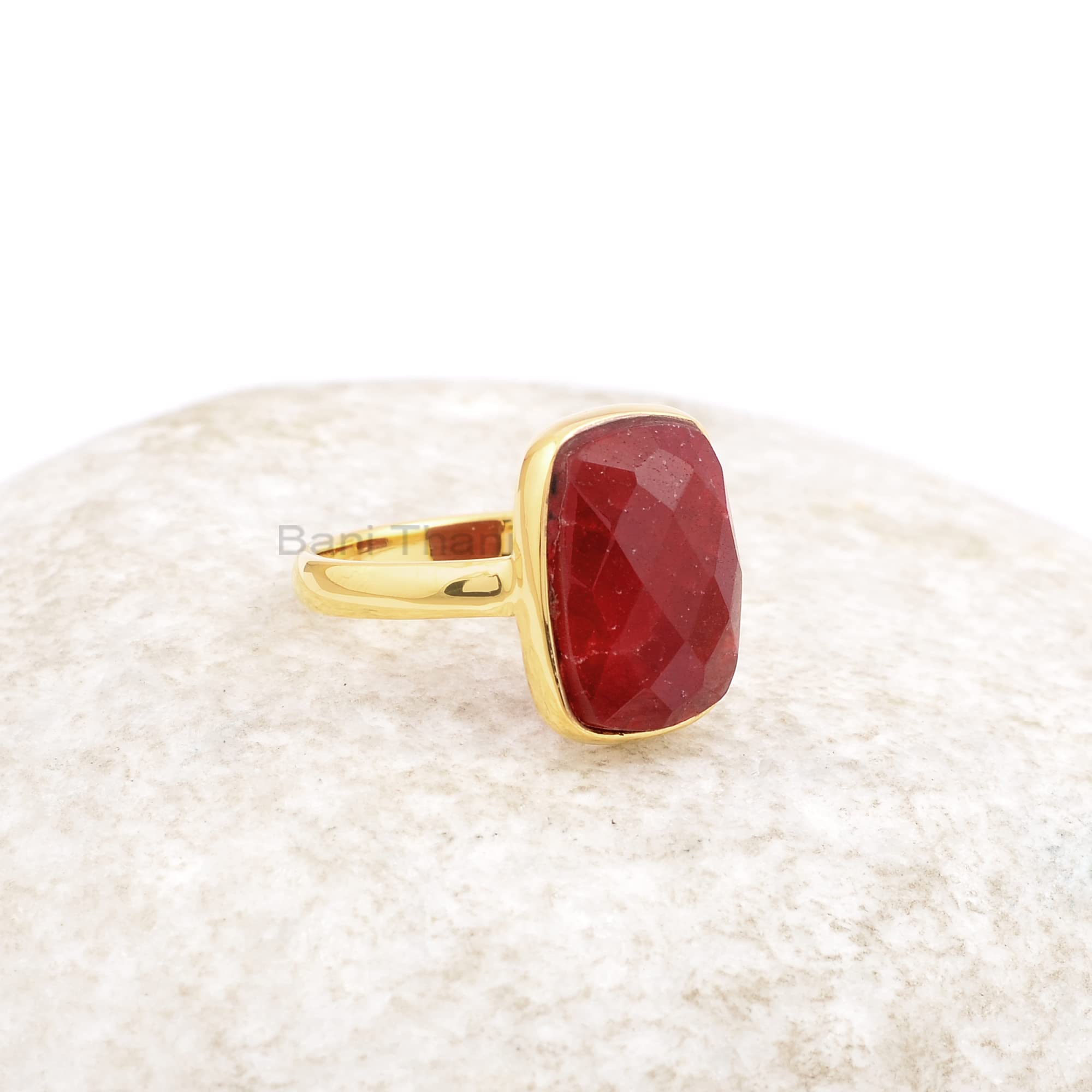 Ruby 10x14mm Cushion Gemstone Gold Plated 925 Sterling Silver Ring, Handmade Jewelry For Women, Gifts For Her (Rose Gold Plated, 9.5 US)