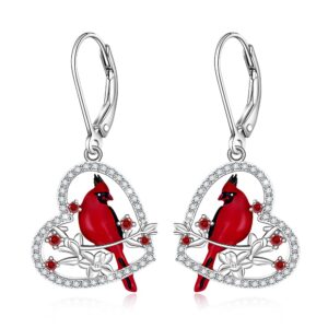 cardinal earrings for women sterling silver 925 red cardinal bird earrings dangle cute heart cardinal jewelry memorial valentines mothers day gifts