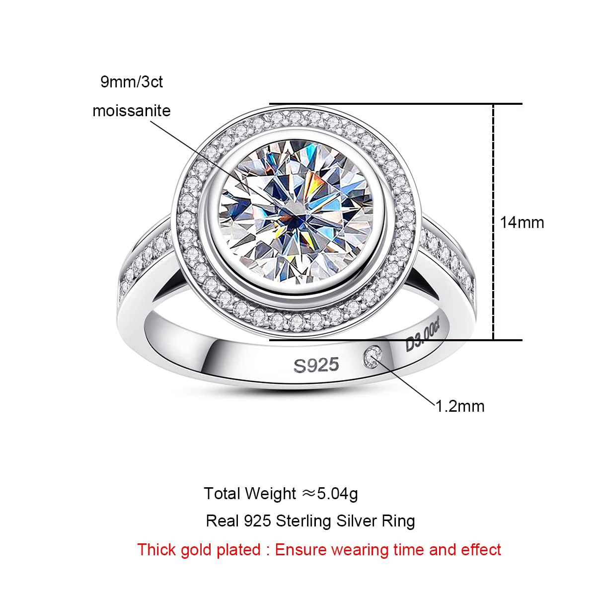 Raivari Moissanite Engagement Rings, 3.5CTTW Bezel Setting Round Lab Created Diamond Promise Rings in 14K White Gold Plated Sterling Silver, Anniversary Rings for Women9