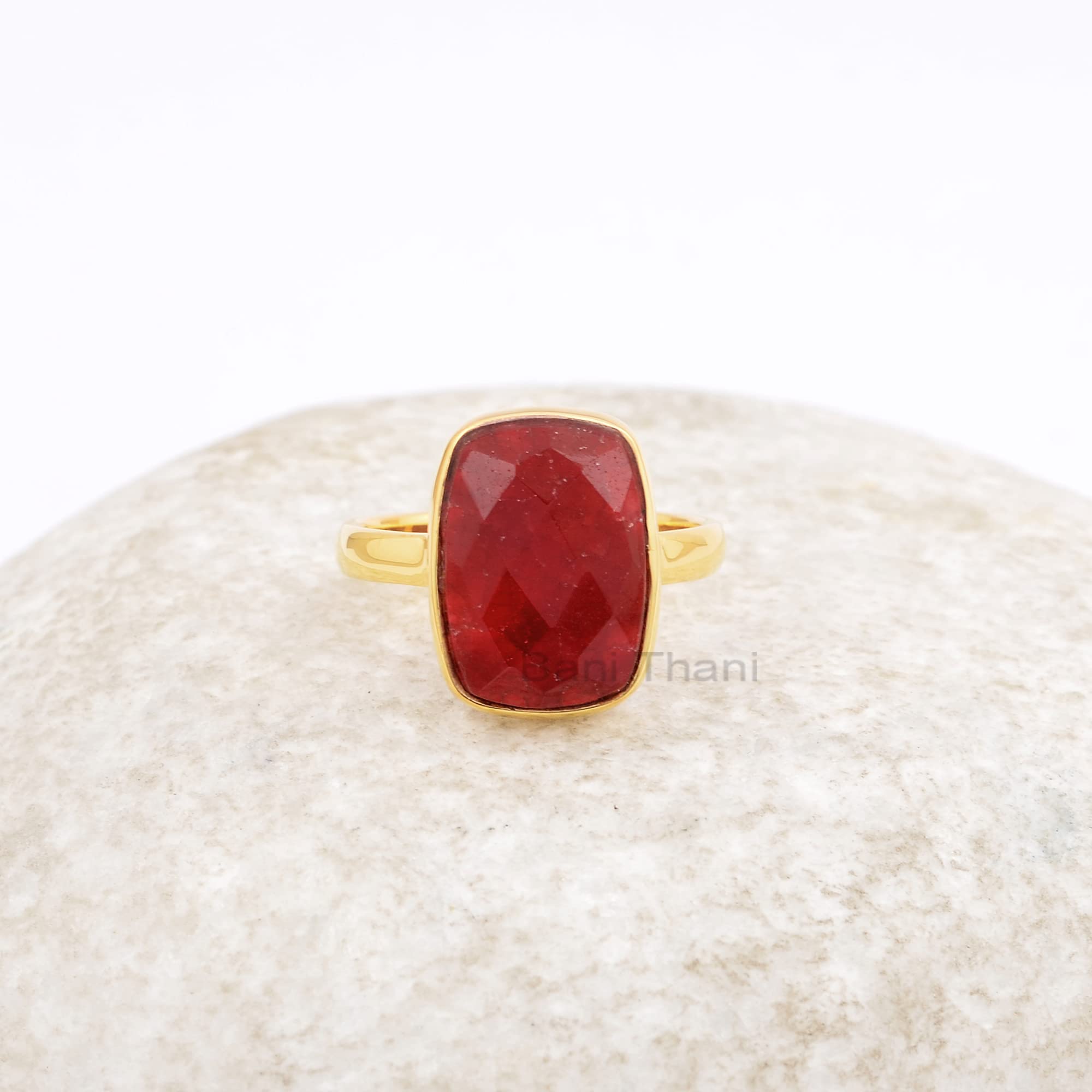 Ruby 10x14mm Cushion Gemstone Gold Plated 925 Sterling Silver Ring, Handmade Jewelry For Women, Gifts For Her (Rose Gold Plated, 9.5 US)