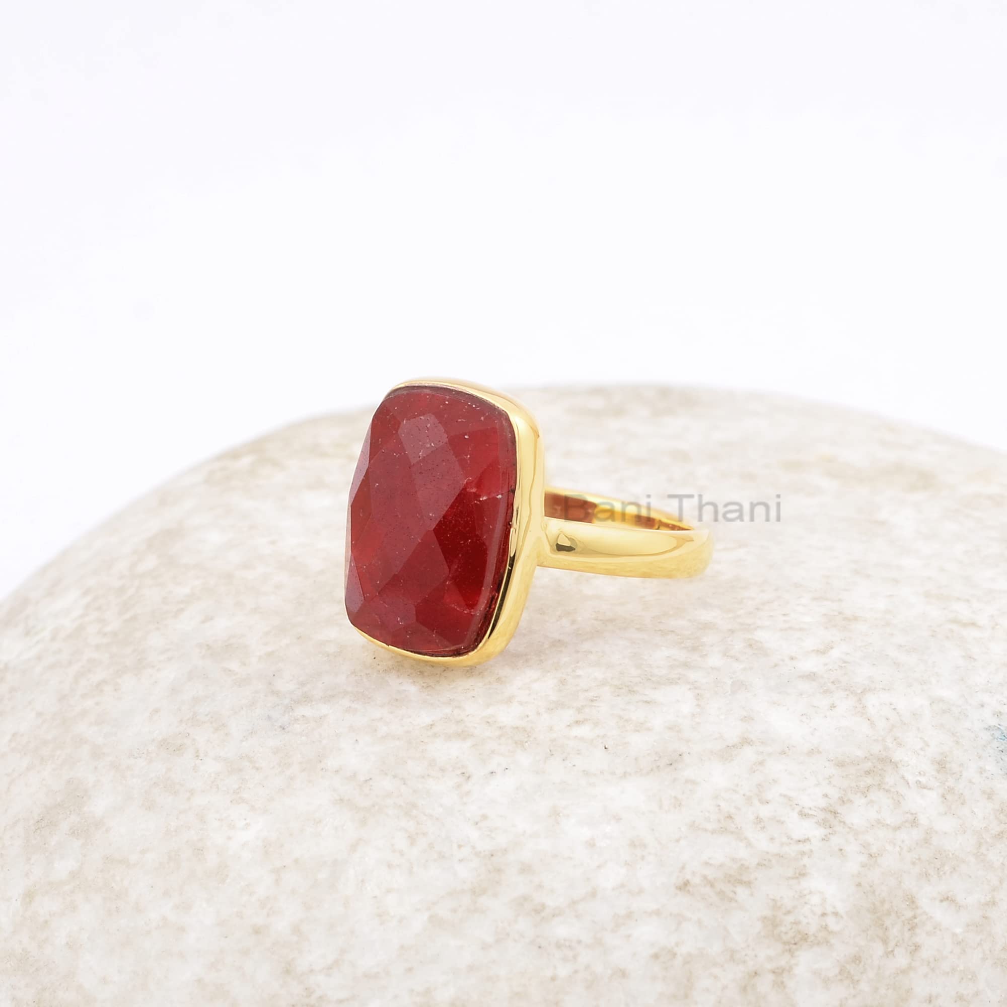 Ruby 10x14mm Cushion Gemstone Gold Plated 925 Sterling Silver Ring, Handmade Jewelry For Women, Gifts For Her (Rose Gold Plated, 9.5 US)