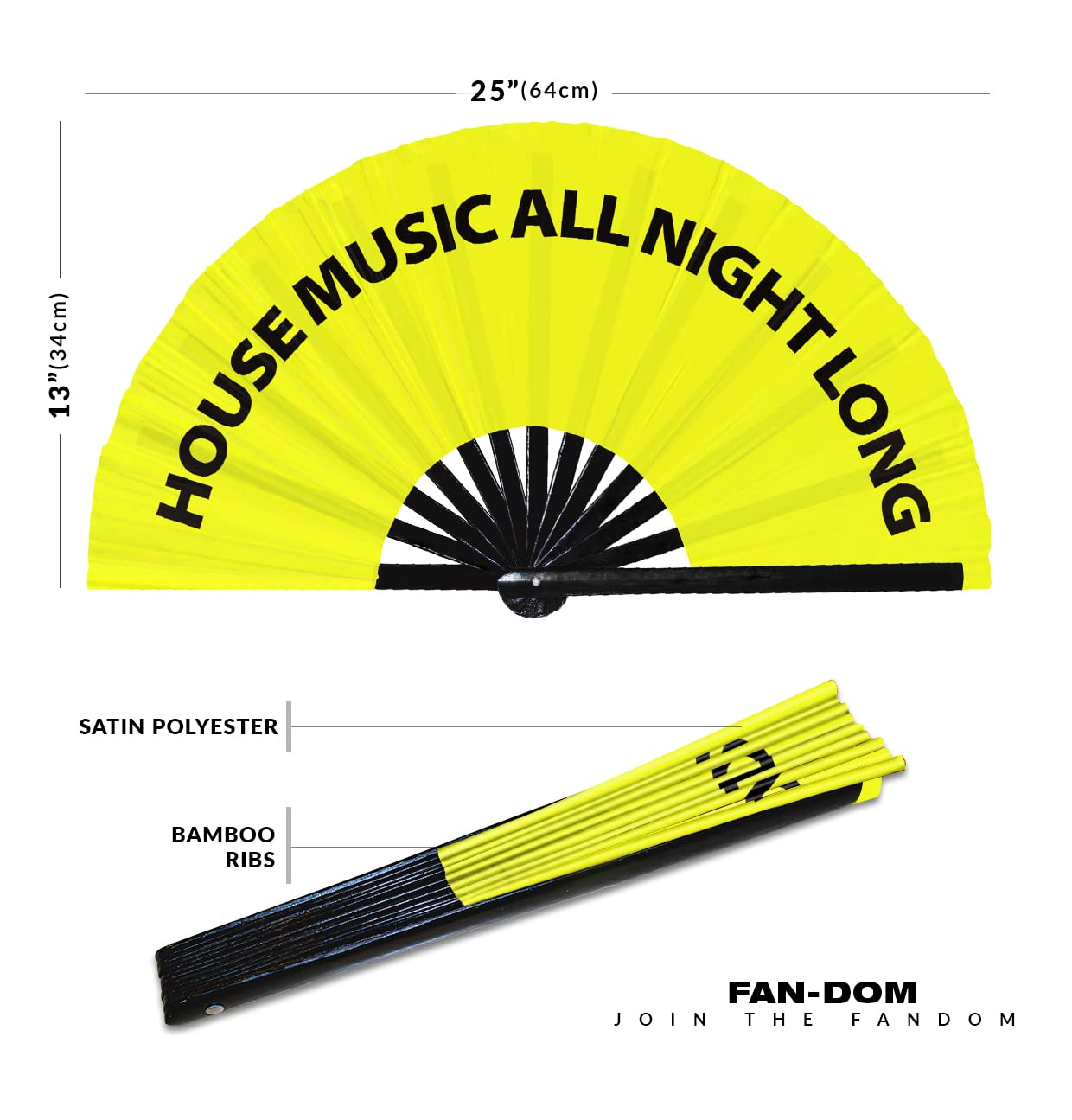 House Music All Night Long Hand Fan Foldable Bamboo Circuit Hand Fan Funny Gag Slang Words Expressions Statement Gifts Festival Accessories Rave Handheld Circuit Event Fan Clack Fans (Yellow)