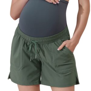 Maacie Pregnancy Golf Active Outdoor Summer Shorts Stretch Hiking Cargo Shorts Olive Green S