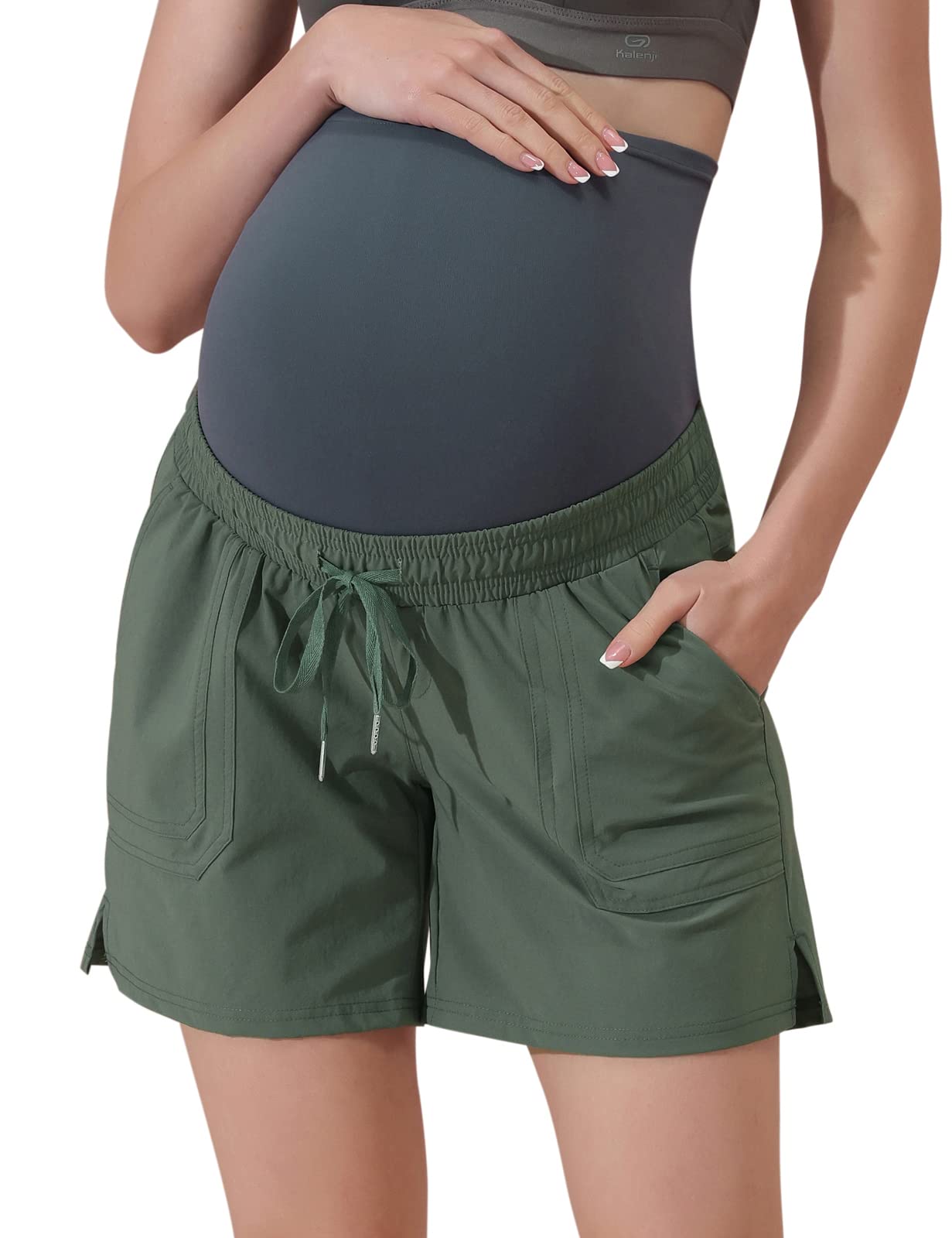 Maacie Pregnancy Golf Active Outdoor Summer Shorts Stretch Hiking Cargo Shorts Olive Green S