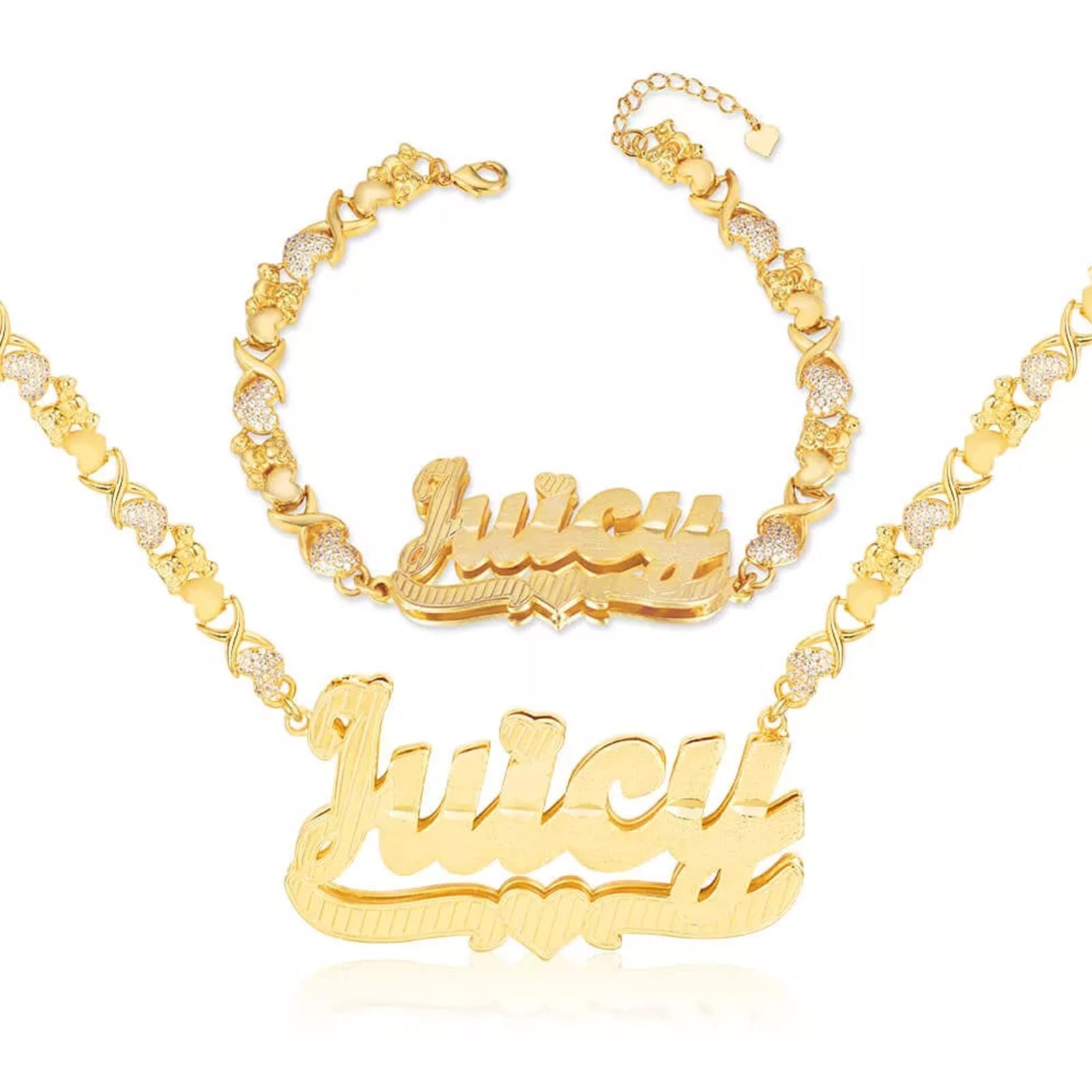 Custom Name Necklace Personalized Bracelet Set Gold Plated Double-Layer Nameplate Necklace Customized Gift for Women