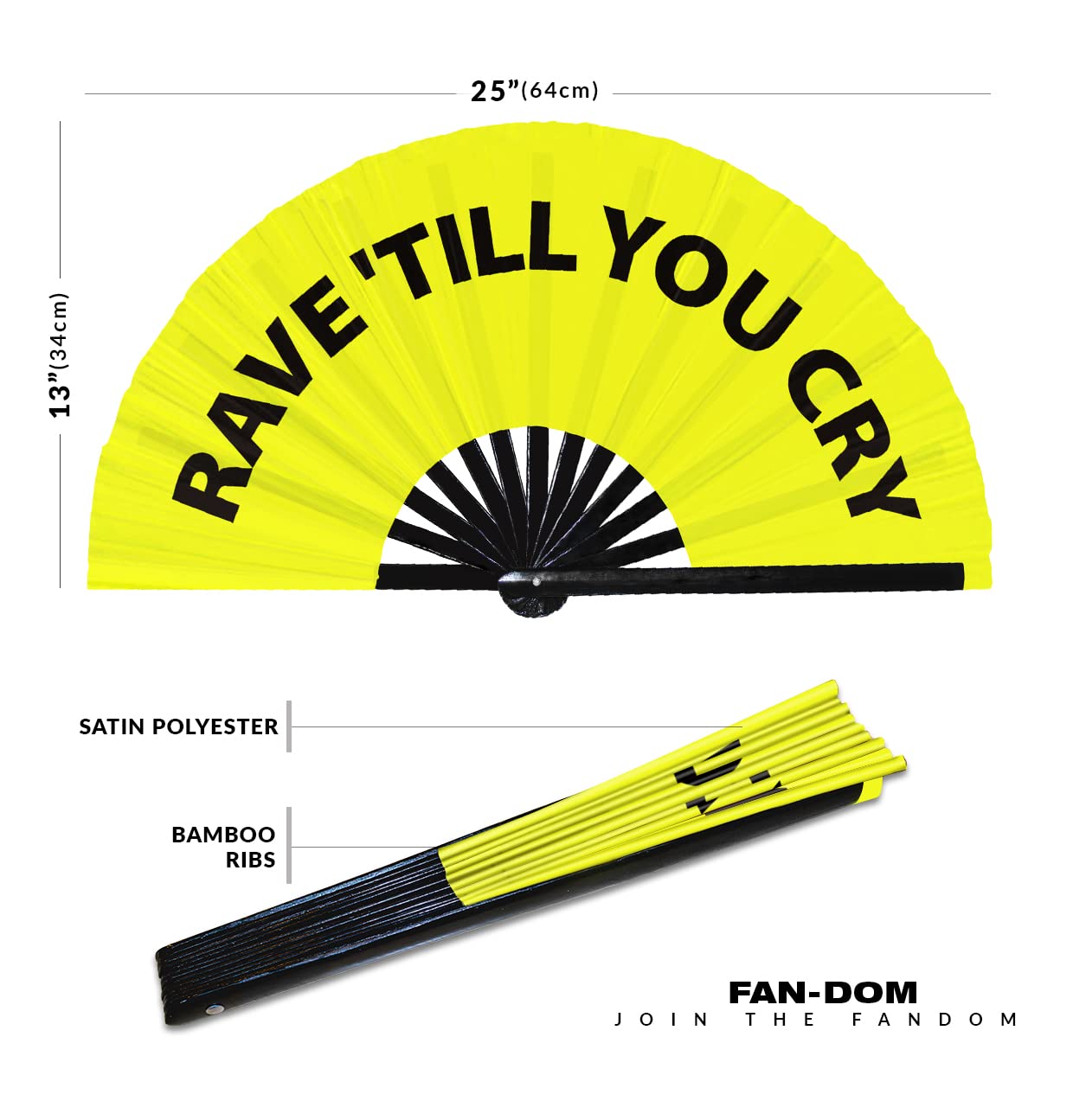 Rave 'Till You Cry hand fan foldable bamboo circuit hand fan funny gag slang words expressions statement gifts Festival accessories Rave handheld Circuit event fan Clack fans (Yellow)