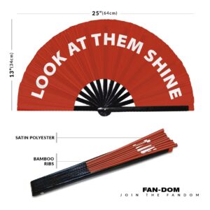 Look At Them Shine hand fan foldable bamboo circuit hand fan funny gag slang words expressions statement gifts Festival accessories Rave handheld Circuit event fan Clack fans (Red)